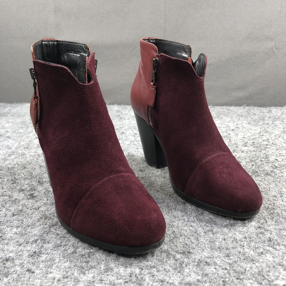 Rag & Bone Margot Boots Womens 9 Red Suede Leather Block Heel Zip Date Night